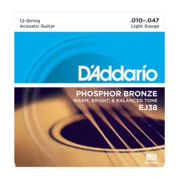 D'Addario EJ38 Saiten für 12-saitige Akustikgitarre, Phosphorbronze, Light, 10-47