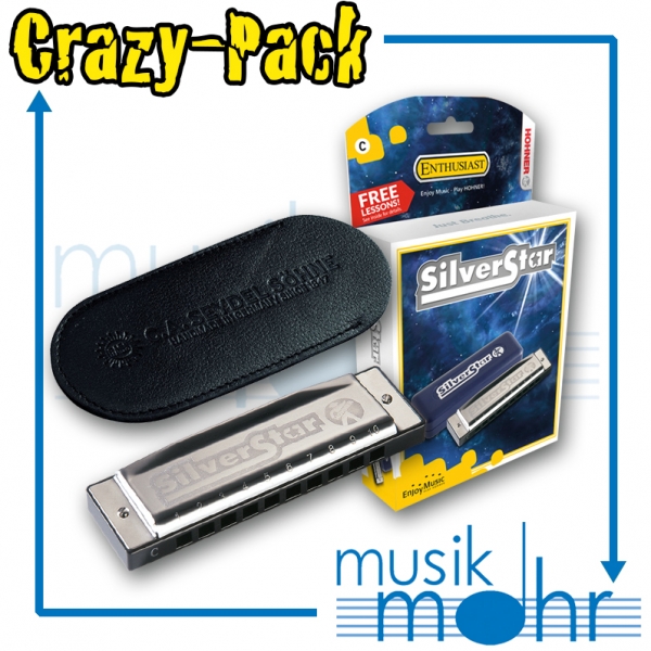 Musik Mohr Crazy-Pack CP12 Hohner Silverstar Mundharmonika "F" + Steckhülle aus Leder