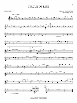 Preview: The Lion King for Tenor Sax+Online Audio
