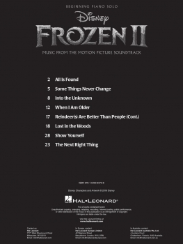 Frozen 2 Beginning Piano Solo Songbook