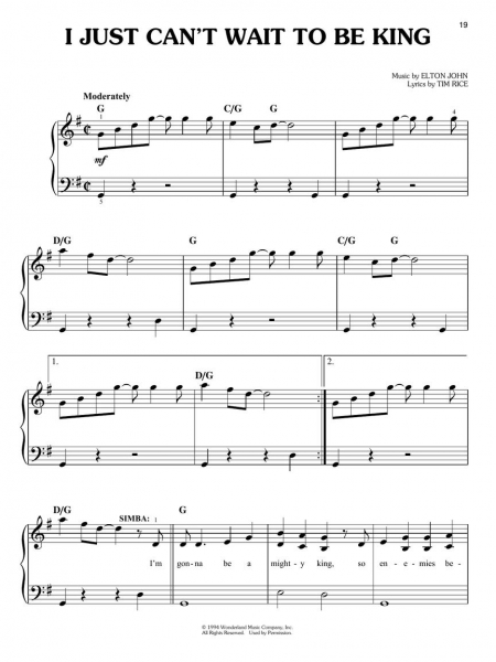 The Lion King Easy Piano Songbook