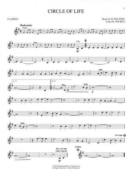 The Lion King for Clarinet+Online Audio