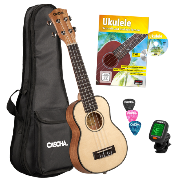 Cascha Solid Top Sopran Ukulele Bundle